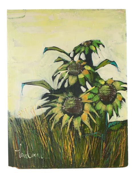 Mid-Century Original Sunflowers Painting on Board | Sunflower painting, Painting, Modern painting