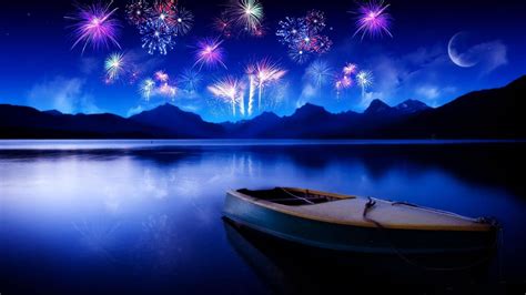 Free Download Cool Bright Twilight Fireworks Lake Desktop Backgrounds