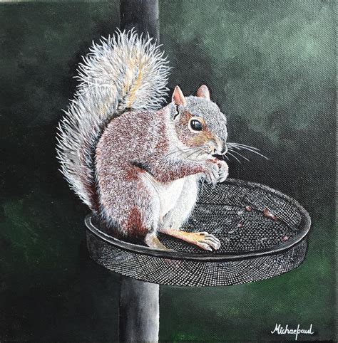 Original Grey Squirrel Painting Acrylic Paint On Stretched Etsy
