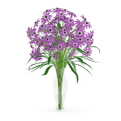 Purple Flowers In Glass Vase
