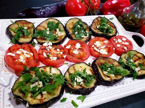 grilled eggplants tomatoes with herbs garlic and feta cheese simple tasty eating