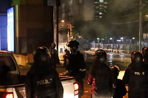 Riot Police Shoot Tear Gas And Rubber Bullets Crackdown After Protesters Try To Pass Barrier