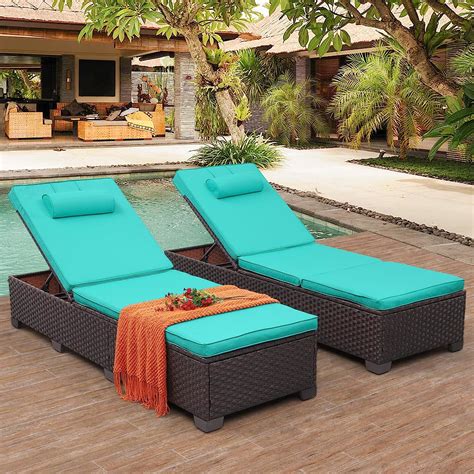 Outdoor Wicker Chaise Lounge Patio Lounge Chairs Brown