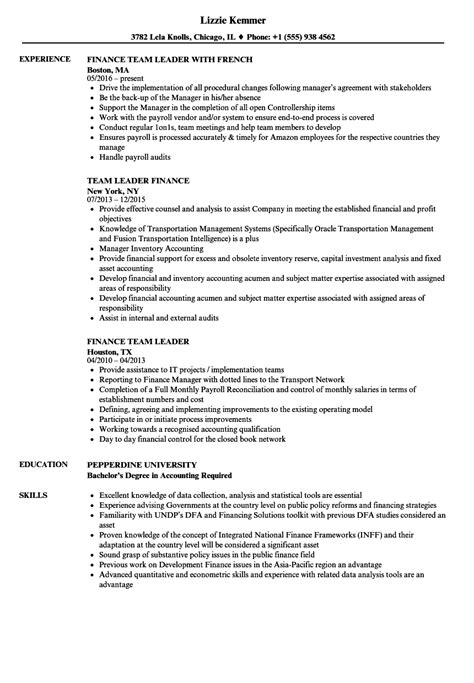 As a leader you have a responsibility and need to develop others to succeed in their roles and prepare for future roles. Team Leader Finance Resume Samples | Velvet Jobs