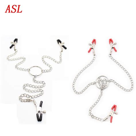 stainless steel breast nipple clamps with chain clips lingerie sexy slave bdsm bondage flirting