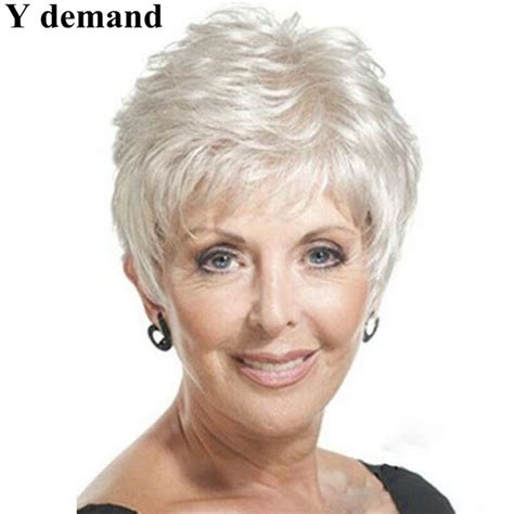 Grey Wig For Old Women Wigs Gray Hair Wigs Mother Pixie Wig Peruca
