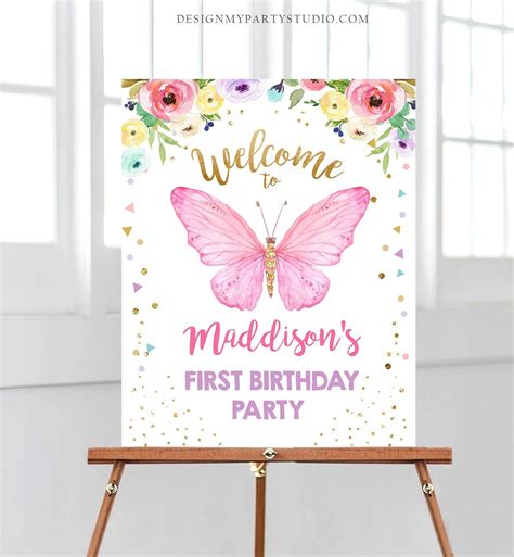 Editable Butterfly Welcome Sign Butterfly Birthday Party Etsy