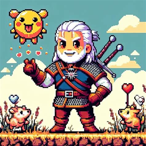 A Pixel Art Of An Old Man With A Sword Premium AI Generated Image