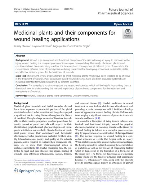 Pdf Medicinal Plants And Their Components For Wound Healing Applications