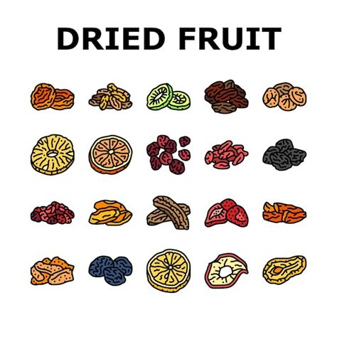 Premium Vector Dried Fruit Healthy Snack Icons Set Vector