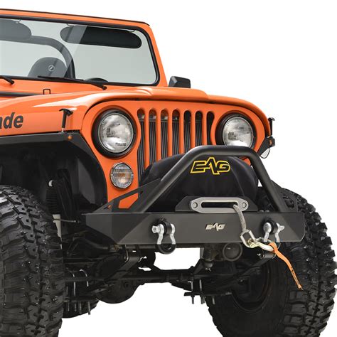 Eag Stubby Black Front Bumper With Winch Plate Fit 76 86 Jeep Wrangler