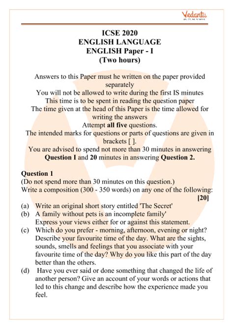 Icse Class 10 English Question Paper 2020