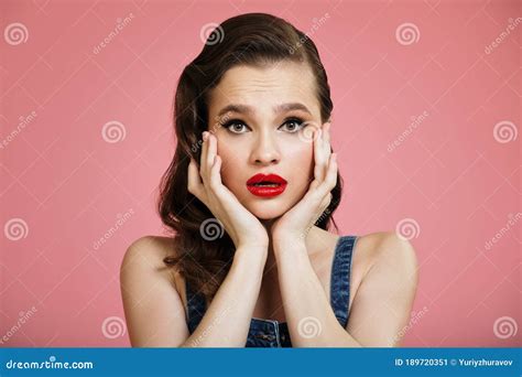 Portrait Of Beautiful Surprised Pin Up Girl Stock Image Image Of Scared Model 189720351