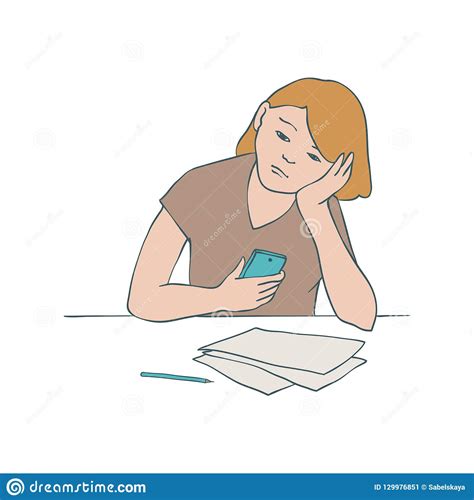 Bored Girl Vector Illustration Of Young Uninterested Woman Sitting At