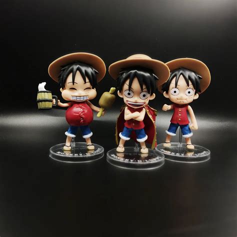 3pcslot One Piece Gold Monkey D Luffy With Hat Model 12cm Eatting Zero