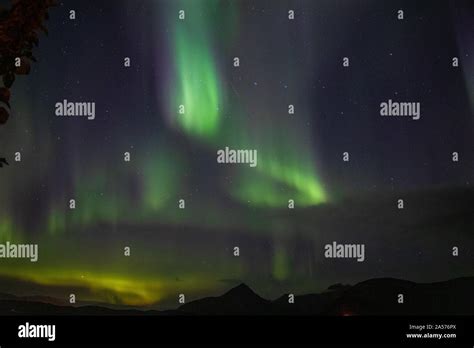 Northern Lights Over Iceland Green Color Stock Photo Alamy
