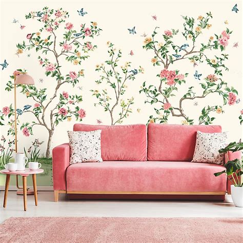 Origin Murals Oriental Flower Tree Cream Pink Matt Smooth Paste The