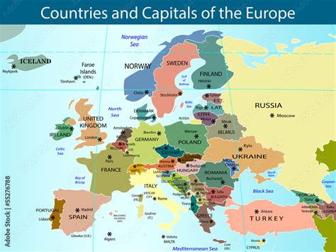 Countries And Capitals Of Europe Vector De Stock Adobe Stock