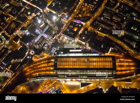 Aerial View Cologne Cathedral At Night Cologne Cathedral Is The