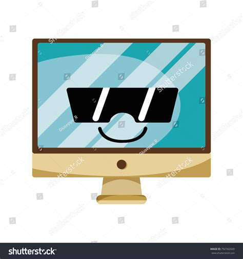 Happy Computer Screen Kawaii With Sunglasses Royalty Free Stock