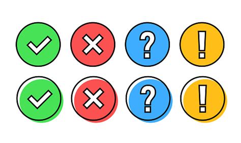 Check Mark Icon Set Green Ok Or V Tick Red X Exclamation Mark Question