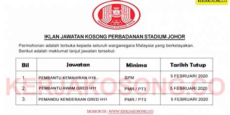 Kerja kosong kerajaan seperti yang saya katakan sebelumnya, sangat sering dicari oleh warganegara malaysia. Jawatan Kosong Perbadanan Stadium Johor - Jawatan Kosong ...