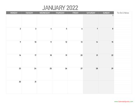 January 2022 Monthly Calendar Printable February 2022 Calendar Monday