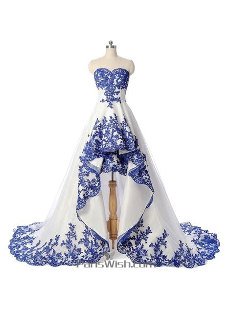 Check spelling or type a new query. Sweetheart Embroidery White And Blue Prom Gowns High Low ...