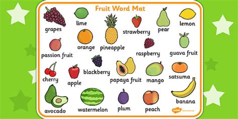 Fruit Word Mats Fruit Words Word Mat Foundation Stage