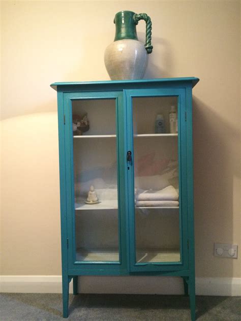 Hand Painted Bookcasecabinet In Teal Blue By Ragandbyrnemarket