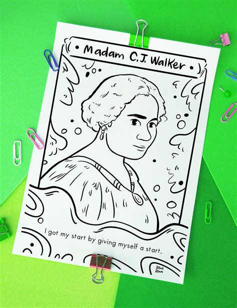 Black History Month Coloring Page Madam Cj Walker Famous Etsy Ireland