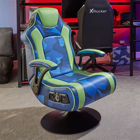 Geo Camo 21 X Rocker Audio Gaming Chair With Vibration Blue 513090