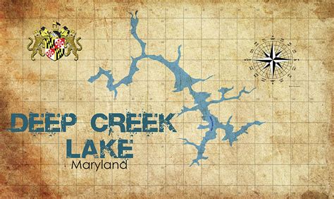 Vintage Deep Creek Lake Maryland Map Digital Art By Greg Sharpe Fine