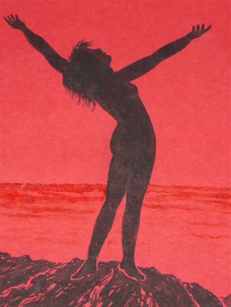 WEIBLICHER AKT AM Strand Expressionismus Gemälde Nackte Frau auf Felsen