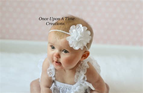 White Eyelet Fabric Flower Spring Headband Newborn Baby Easter Dressy