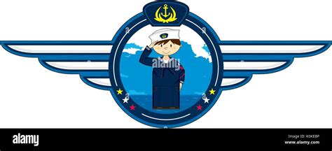 Cute Cartoon Saluting Navy Sailor Vector Illustration Stock Vector