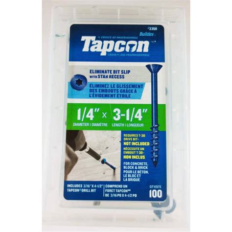 Tapcon 100 Pack 14 X 3 14 Flat Head Concrete Screws With Drill Bit