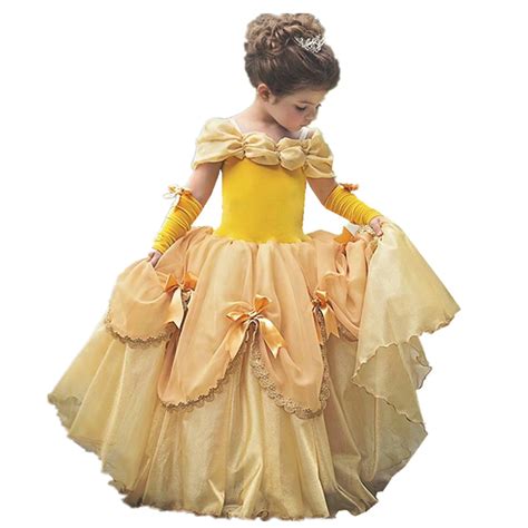 Belle Costume For Girls Yellow Princess Dress Party Christmas Halloween