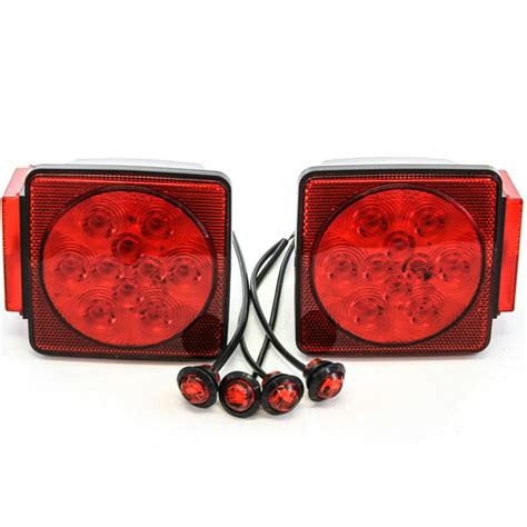 Led Pair Trailer Square Tail Light Under 80 Inches And 4 34 Inches Red