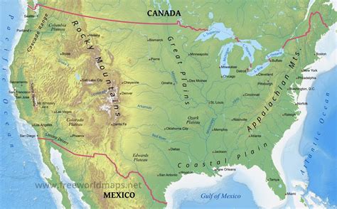 United States Map With Mountain Ranges And Rivers Map Of World