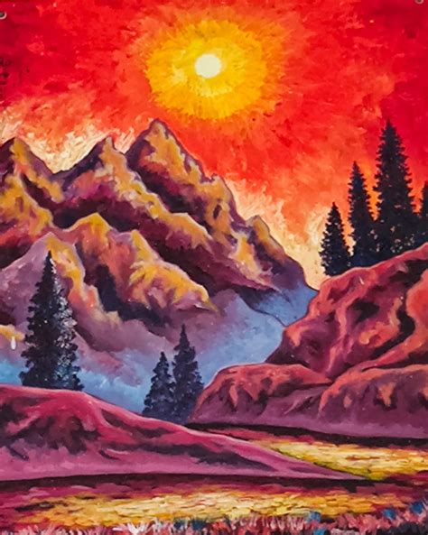 Mountain Sunrise View Painting Necessity Estore Order Now