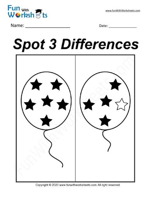 Spot The Difference Balloons Free Printable Worksheets