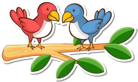 Two Birds Standing On A Branch Sticker 3338639 Vector Art At Vecteezy