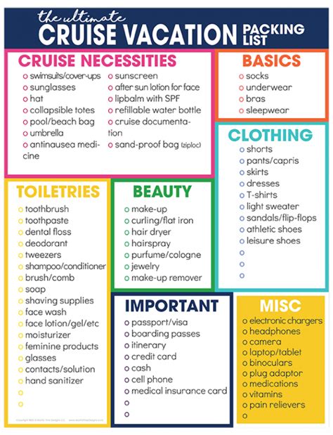 Cruise Vacation Packing List Free Printable Download Packing List