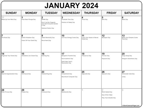 January 2024 Calendar With Holidays Printable Calendar Collection