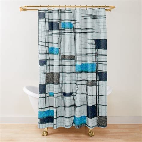 Cover a stall in something as lustrous as this. 'Mid-Century Modern Blue Grid' Shower Curtain by Gail ...
