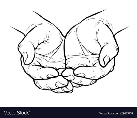 Hands Cupped Together Sketch Vector Illustration Isolated On White