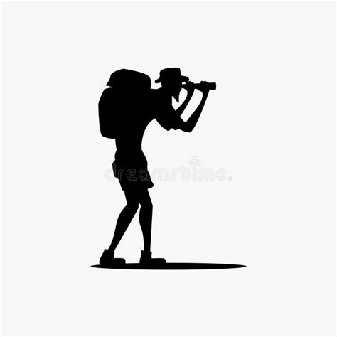 Silhouette Of An Old Man Hiker Observing The Journey Through Binoculars