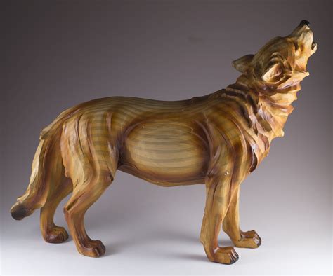 Howling Wolf Faux Carved Wood Look Figurine 1275 Carving Wood