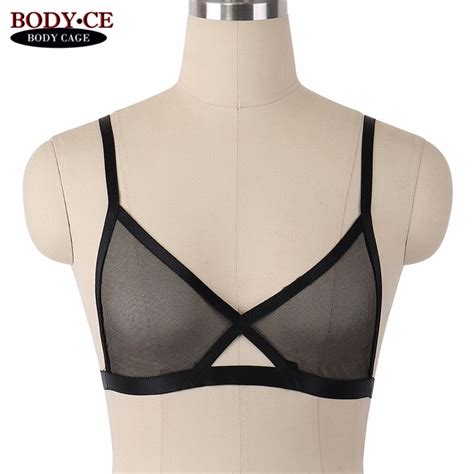 Womens Sexy Lace Sheer Caged Bralette Black Elastic Body Harness Lingerie Adjust Strappy Tops